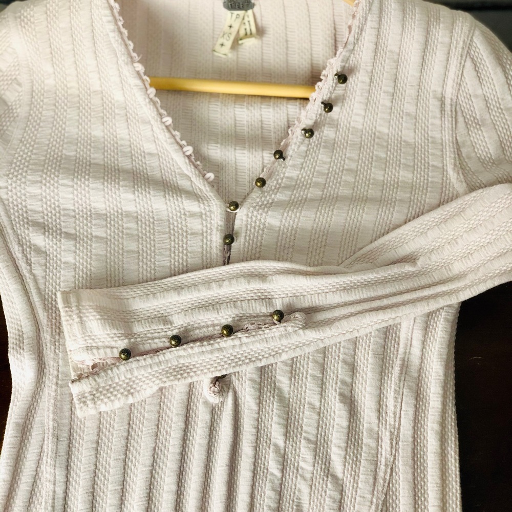 Free People Fitted Ribbed Ballet Pink Henley - Picture 9 of 16